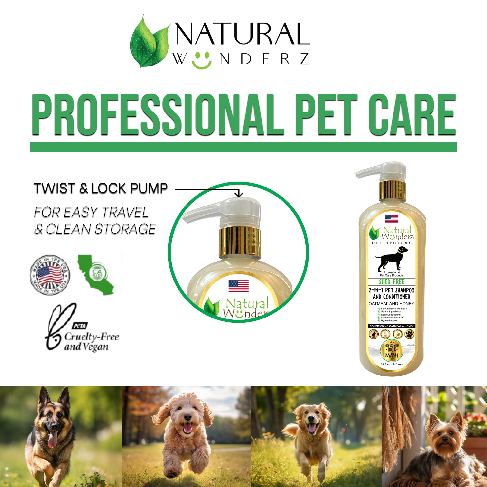 Natural Wunderz shed-free 2in1 lather bottle highlights coat-softening formula
