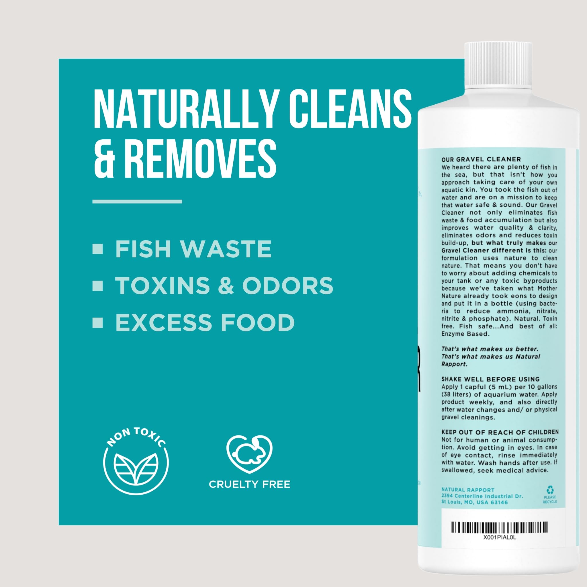 Natural Rapport Aquarium Gravel Cleaner action dissolves waste for a healthier aquarium environment