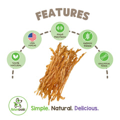 Nature Gnaws USA Turkey Tendons texture close-up highlights durable chew for dental health.
