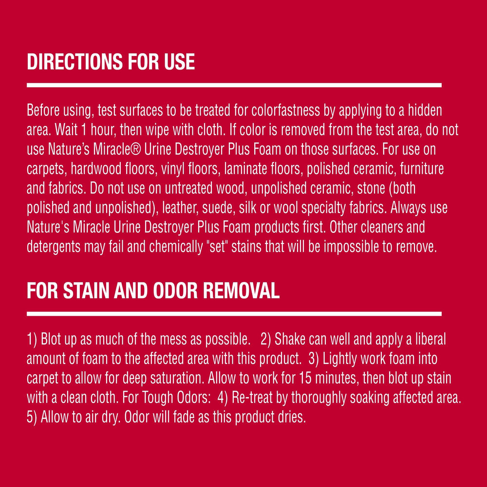 Nature's Miracle Urine Destroyer Plus on carpet fibers for stain lift