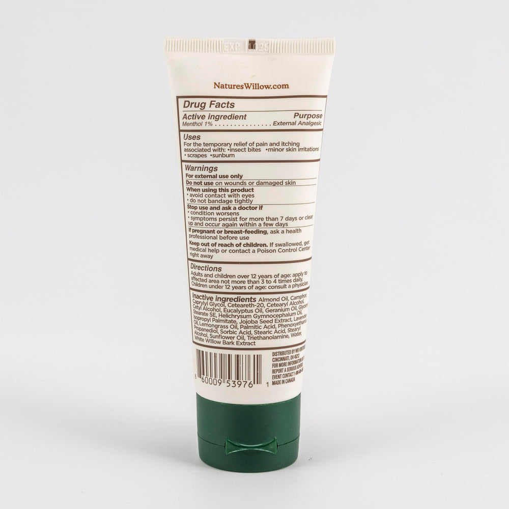 Nature's Willow Itch Relief Lotion in nature setting illustrating on-the-go use.