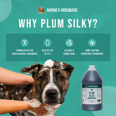 Nature's Specialties Plum Silky foam highlights mild conditioning during baths.