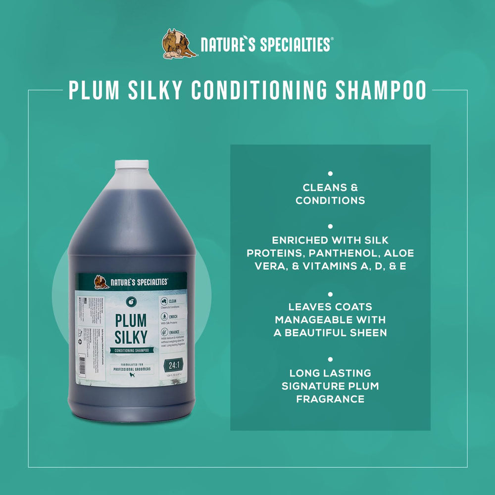 Nature's Specialties Plum Silky lather shows rich cleansing for silky coats.