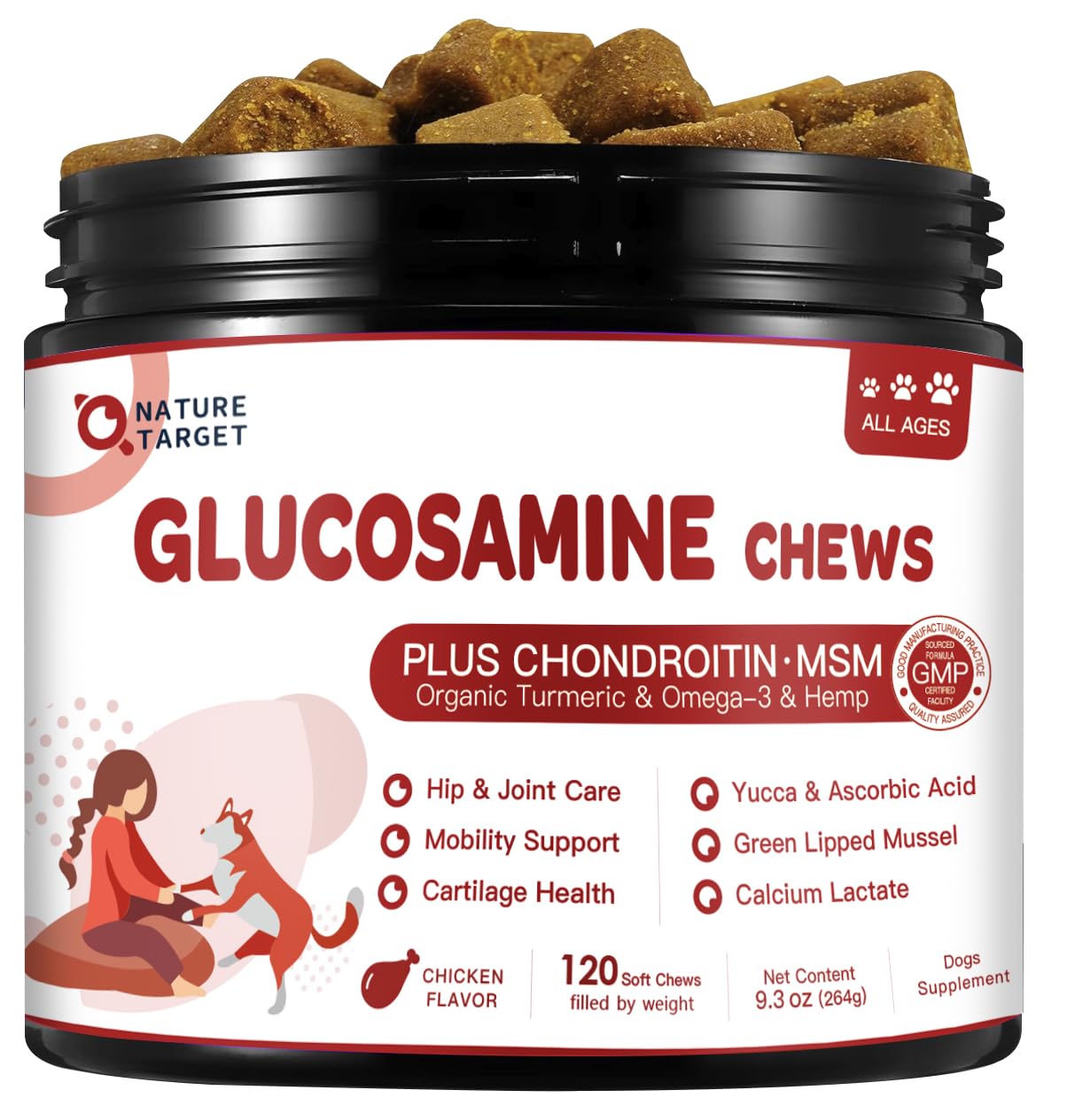 Nature Target dog joint chews bottle supports joint mobility and everyday activity.