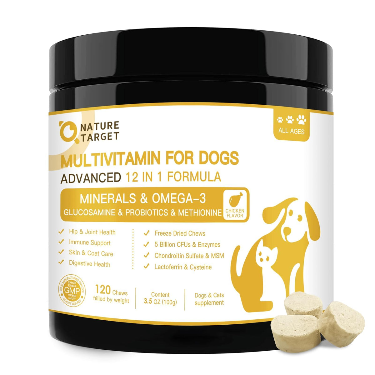 Nature Target dog multivitamins freeze-dried chews pack for overall health and energy