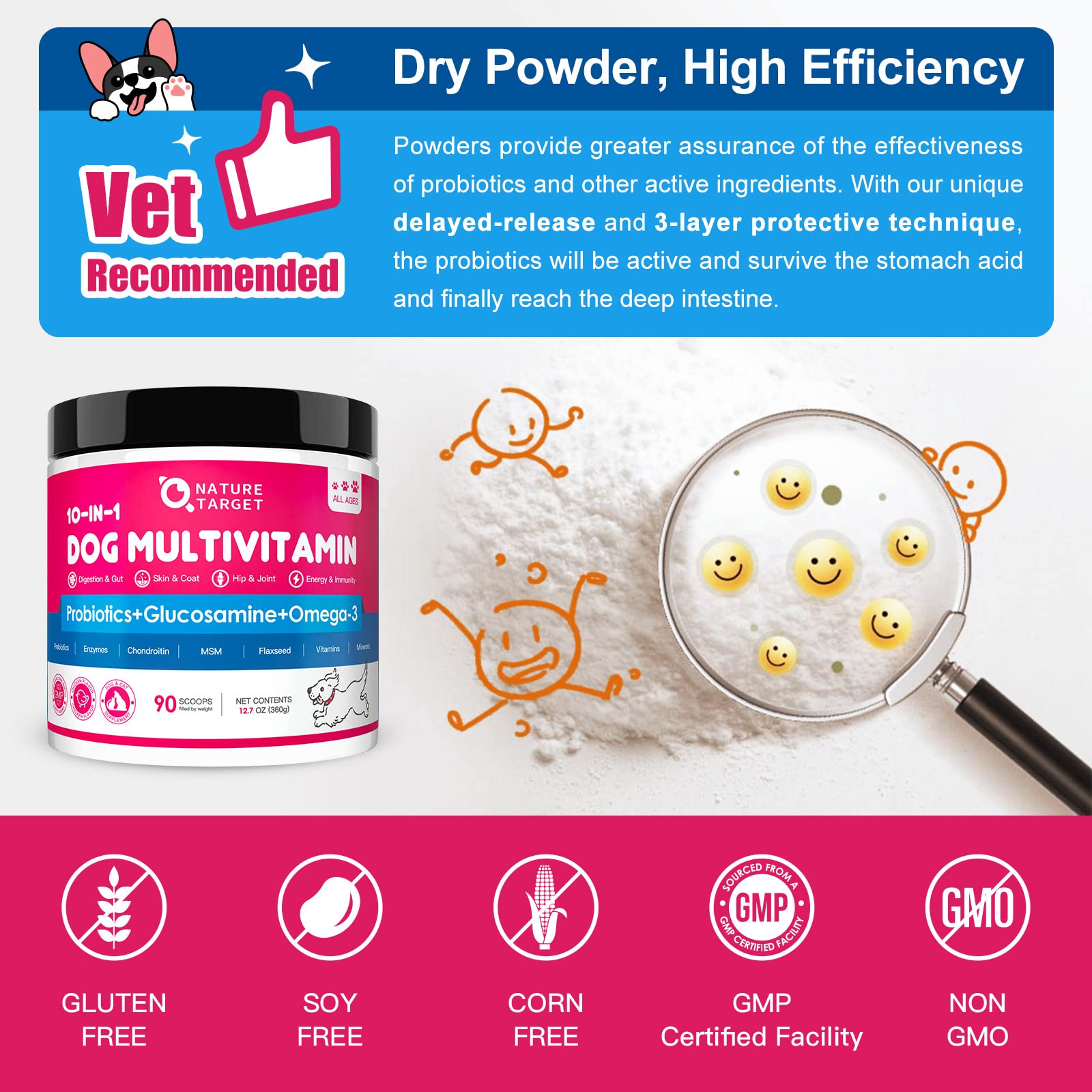 Nature Target dog vitamins powder omega-3 fatty acids supports skin and coat