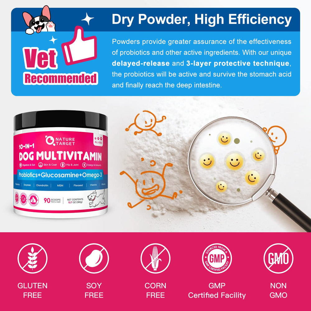 Nature Target dog vitamins powder omega-3 fatty acids supports skin and coat