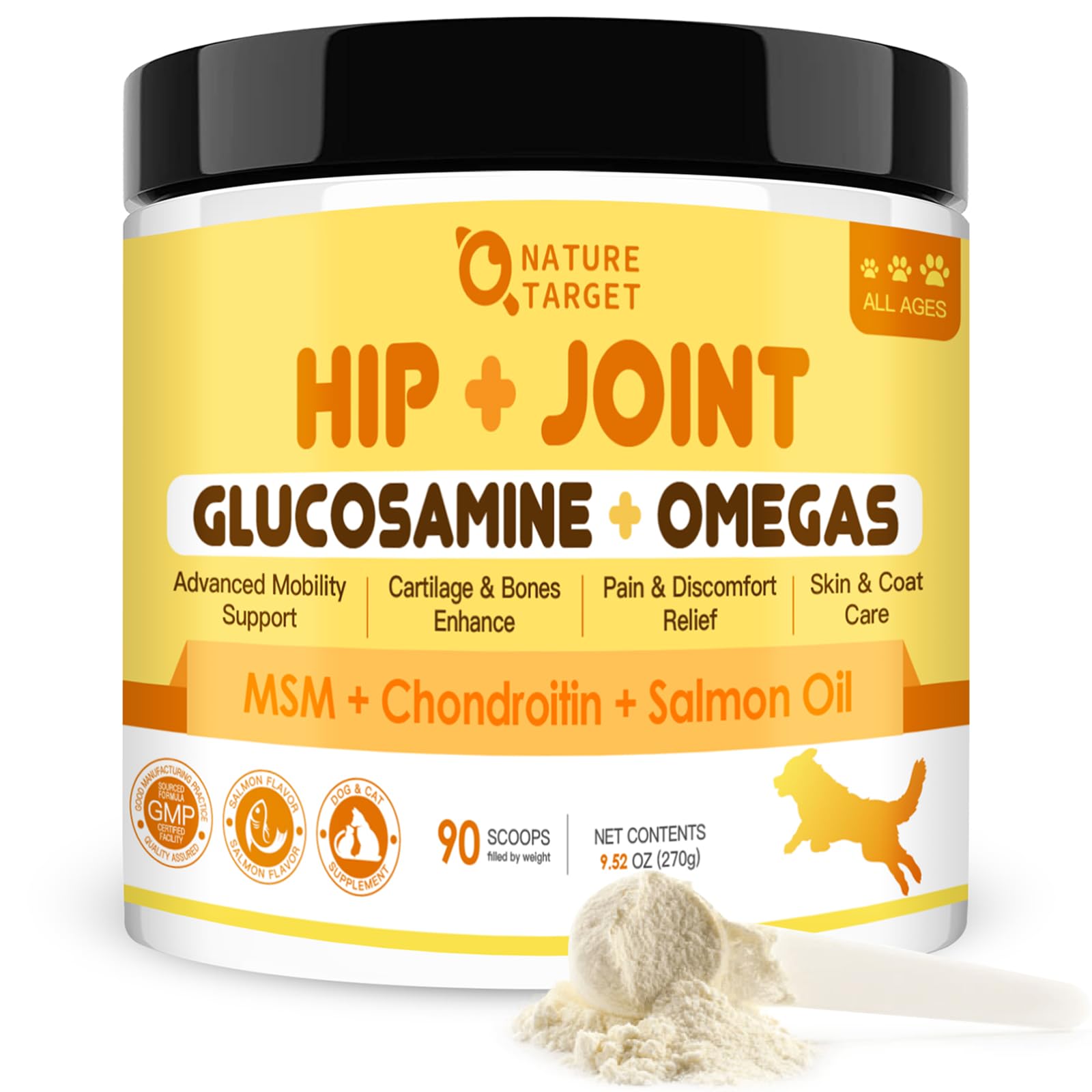 Nature Target glucosamine for dogs bottle front may support joint mobility