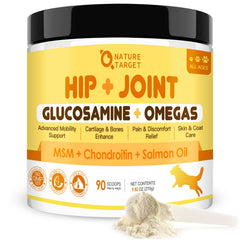 Nature Target glucosamine for dogs bottle front may support joint mobility