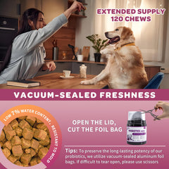 Close-up of Nature Target chicken-flavored probiotic chews with soft texture for picky dogs