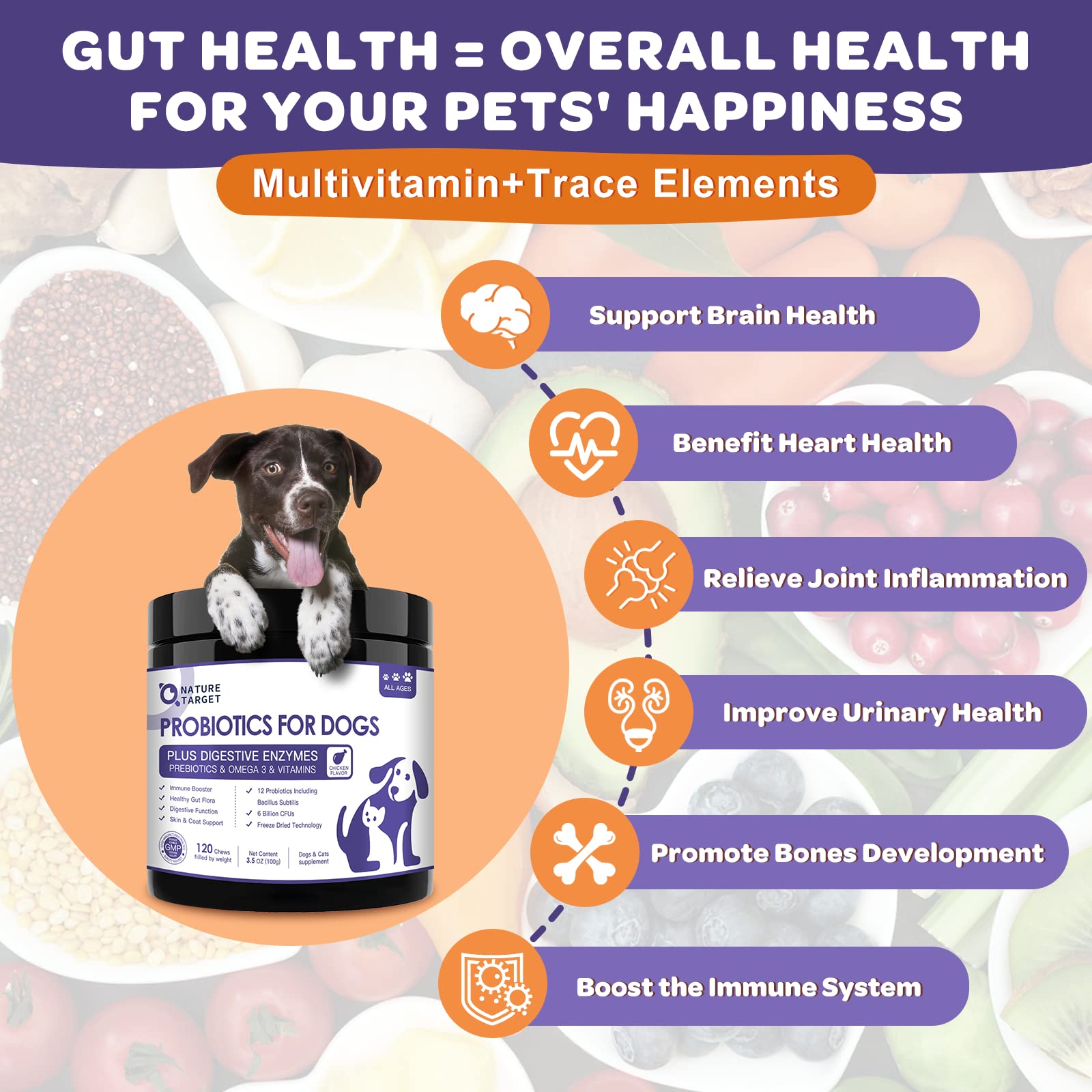 Nature Target Probiotics for Dogs – tasty chicken chews appeal to picky eaters while delivering gut benefits.