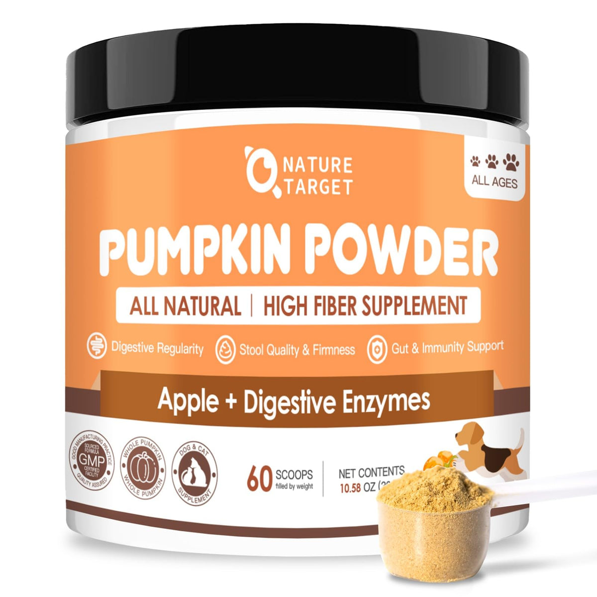 Nature Target Pumpkin topper with scoop for dogs — gentle digestion support.
