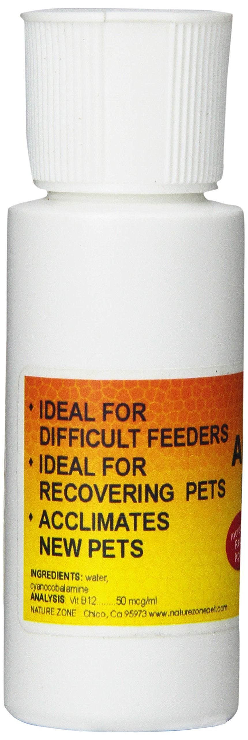 Nature Zone Appetite Plus label closeup highlights vitamin B-12 content.