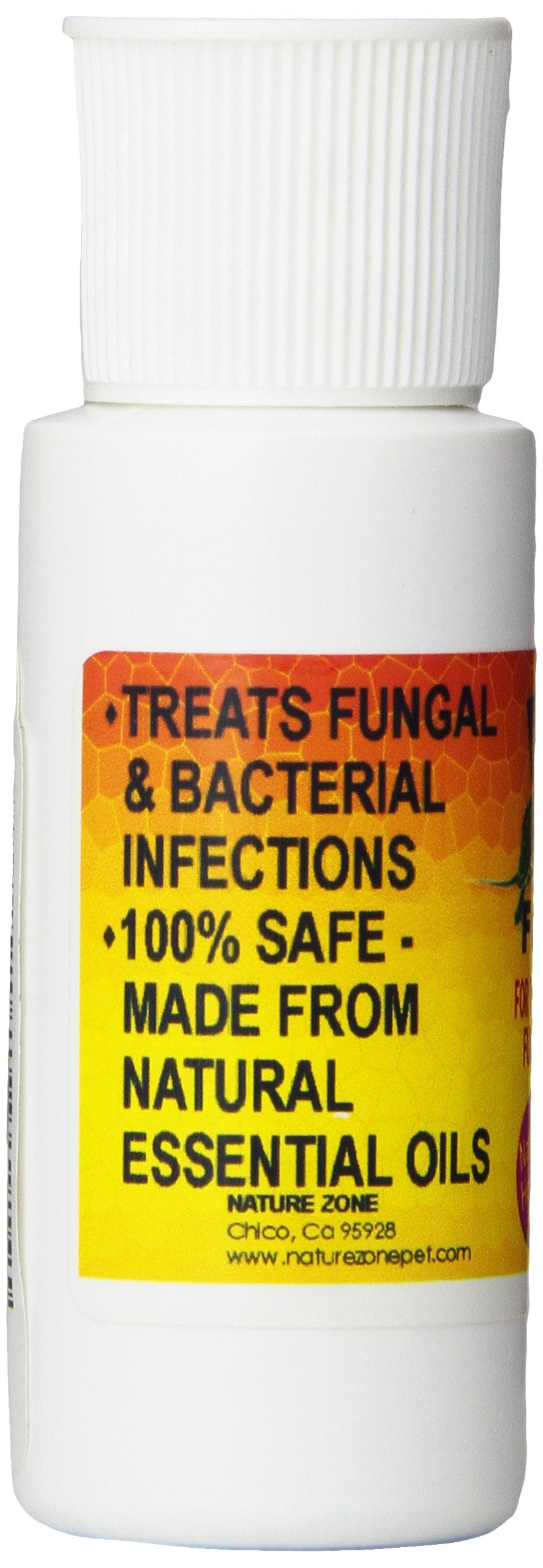 Nature Zone SNZ59241 turtle fungus bath label close-up shows compact 2 oz bottle for storage.