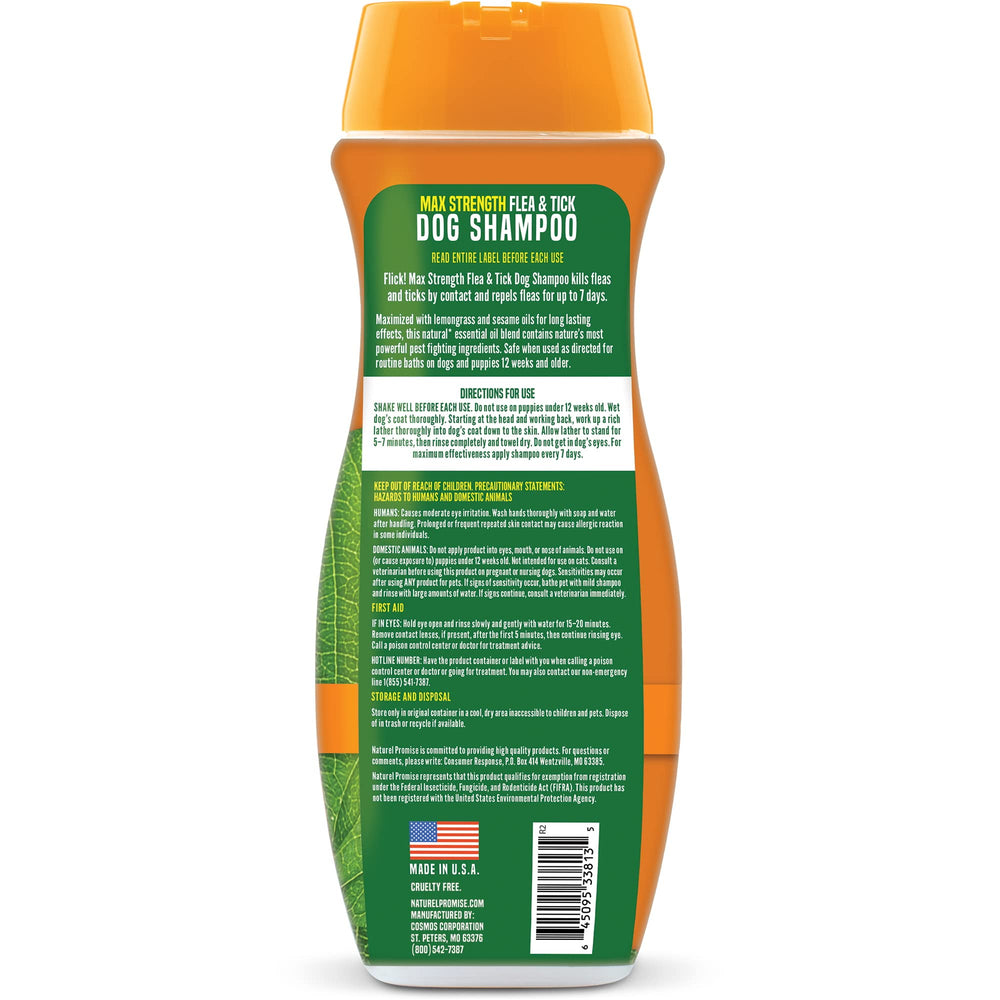 Naturel Promise Flick! shampoo poured into hand for dog bath.