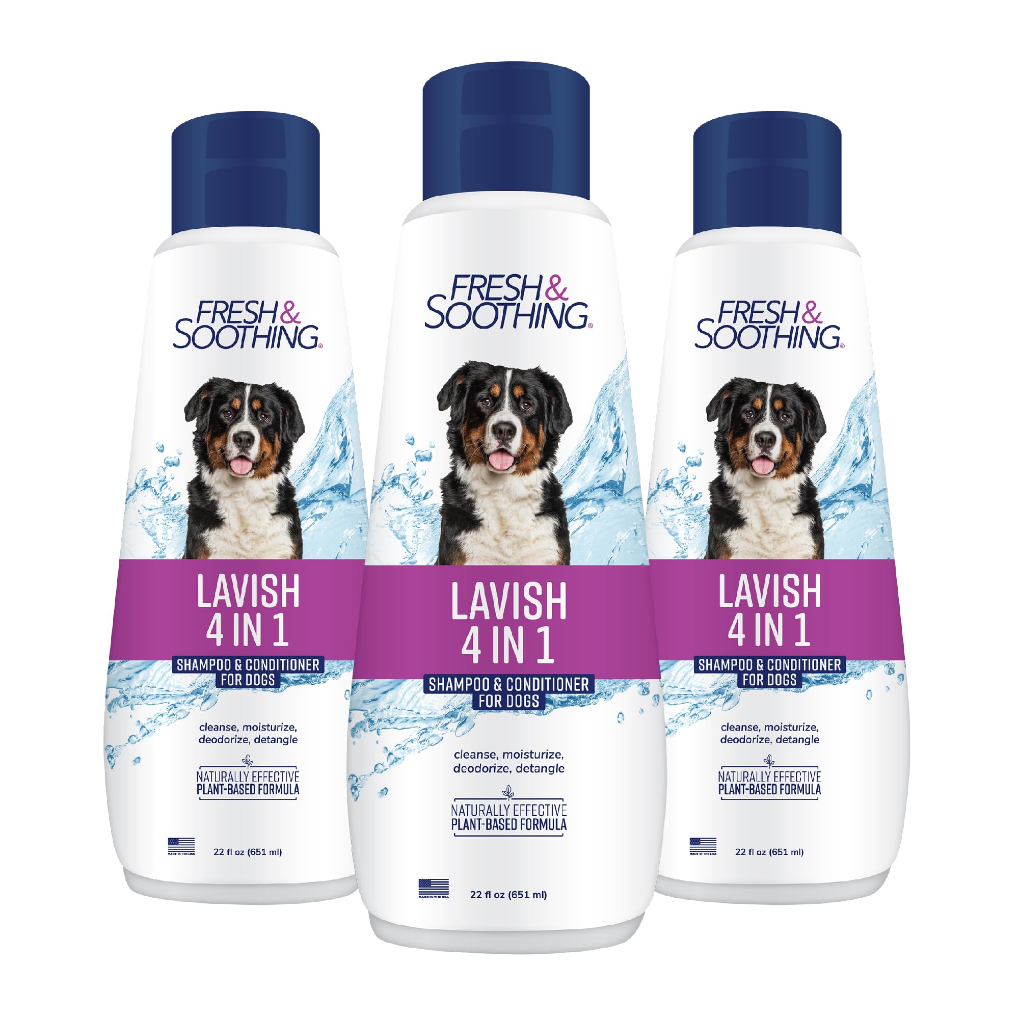Naturel Promise Fresh & Soothing Lavish 4-in-1 bottle shows gentle coat cleansing.