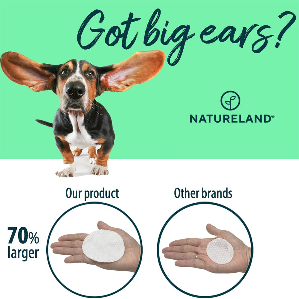 Natureland ear wipes aloe vera soothing formula calms irritated ears.