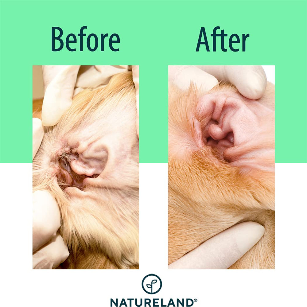 Natureland ear wipes odor-relief after irritation to reduce head shaking.