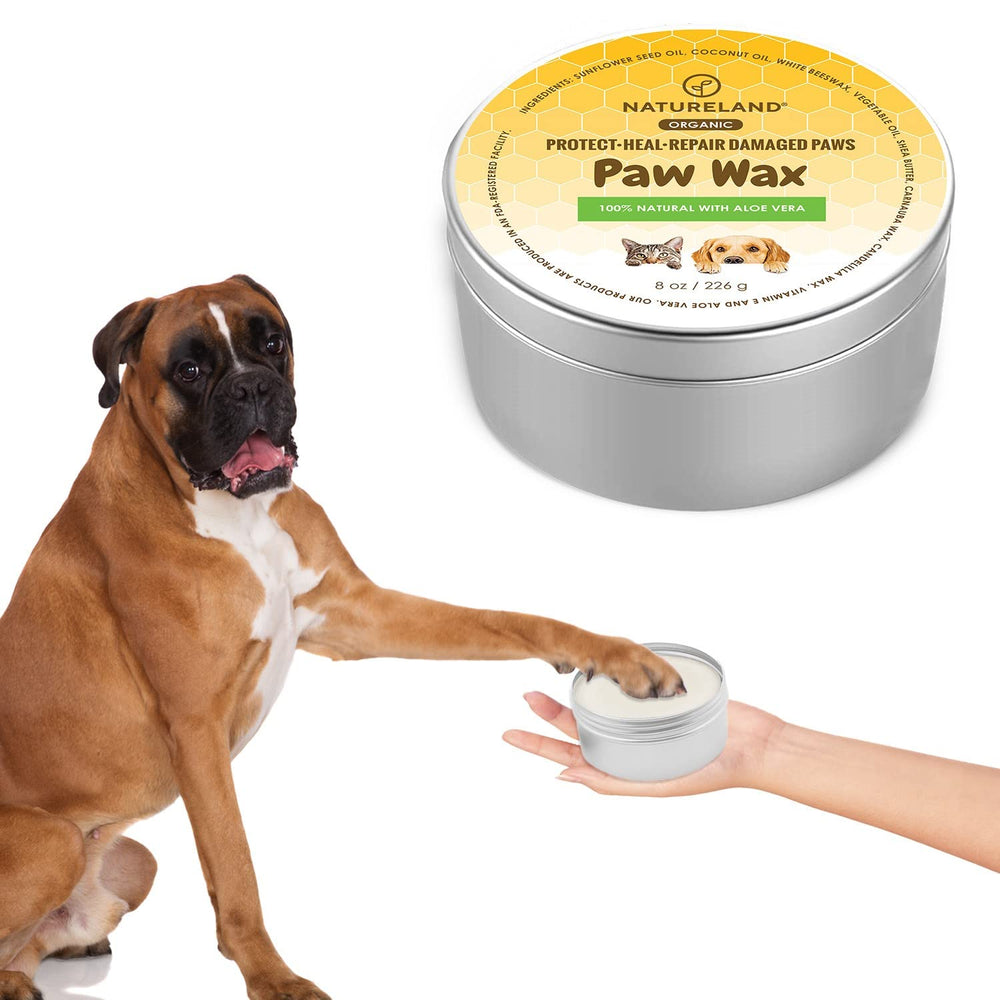 Natureland paw wax 8oz tin ready for outdoor paw protection.
