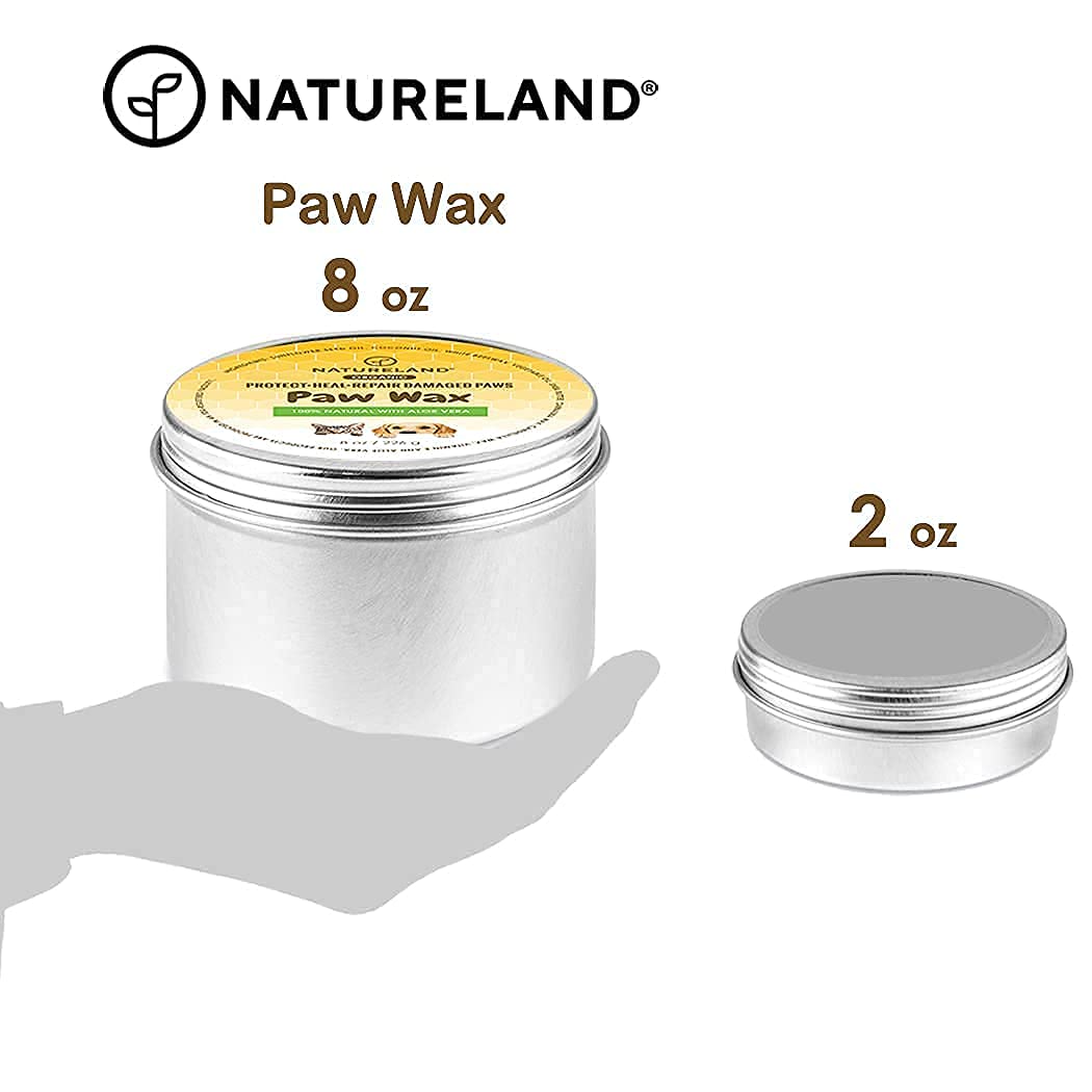 Ingredients like aloe vera and shea butter in Natureland paw wax.