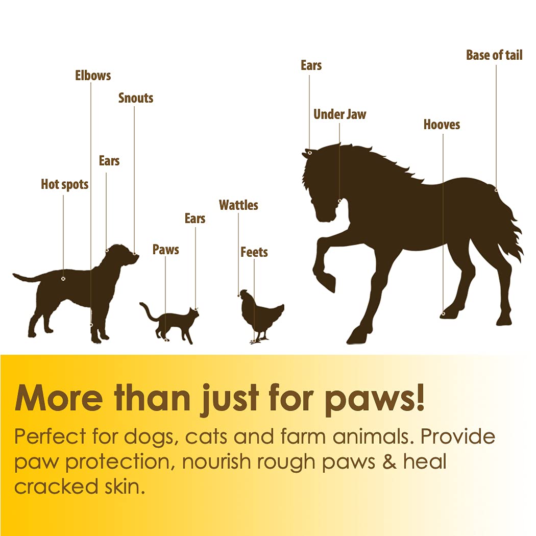 Natureland paw wax on a cat's paw nourishing soft pads.