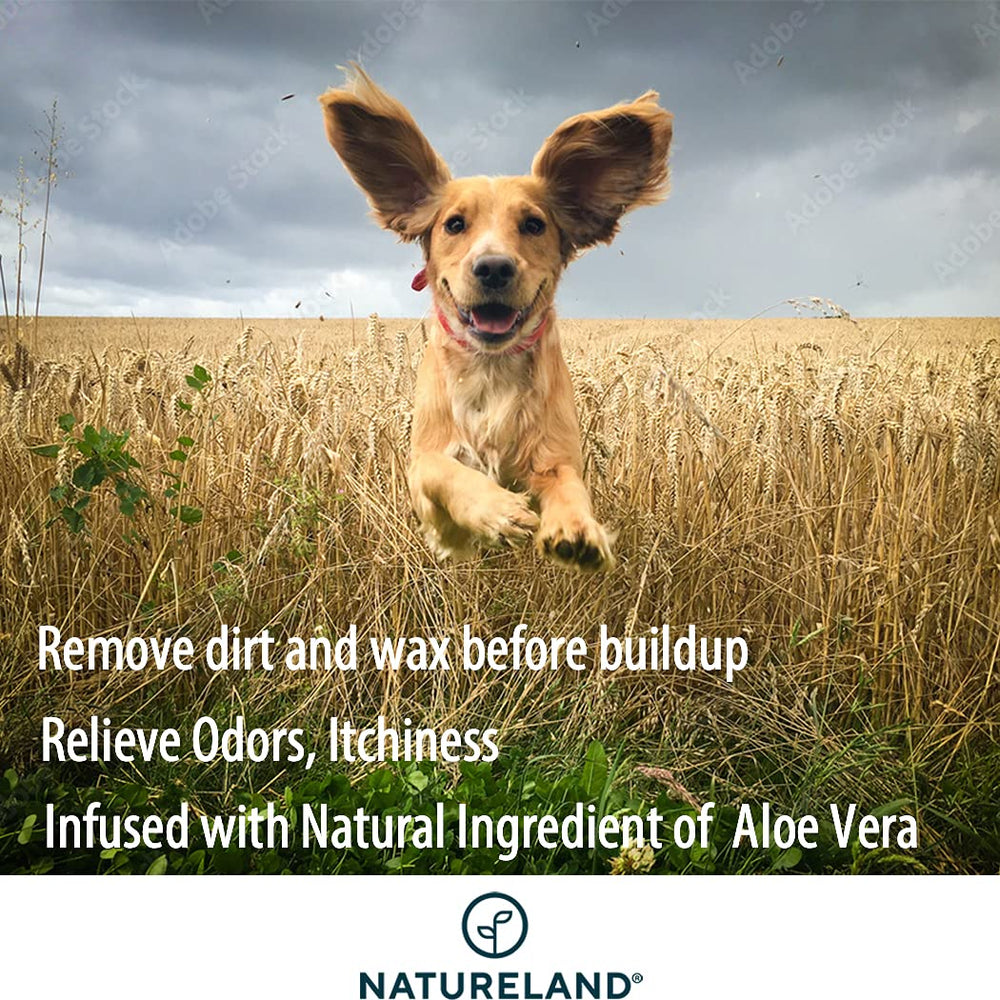 Natureland ear wipes are safe for pets with aloe vera and no alcohol.