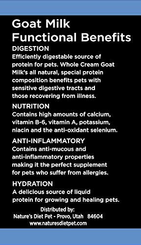 Nature's Diet goat milk powder dissolving in water indicating easy, shake-free liquid nutrition.