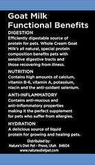 Nature's Diet goat milk powder dissolving in water indicating easy, shake-free liquid nutrition.