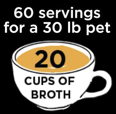 Nature's Diet bone broth powder dissolving in water to form a palatable broth.