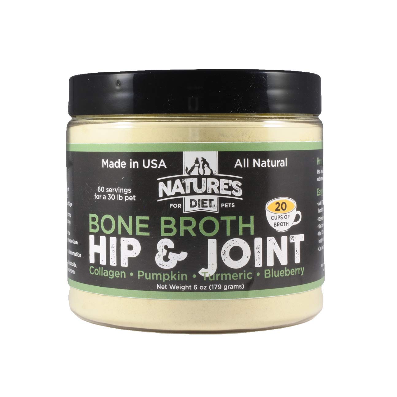Nature's Diet Pet Original Bone Broth Powder bottle promotes hip and joint support