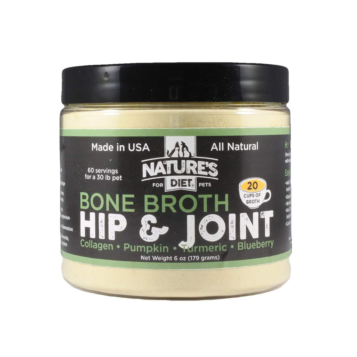 Nature's Diet Pet Original Bone Broth Powder bottle promotes hip and joint support