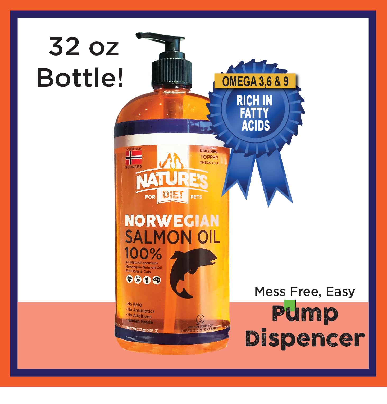 Nature's Diet salmon oil topper enhances meals and appetite.