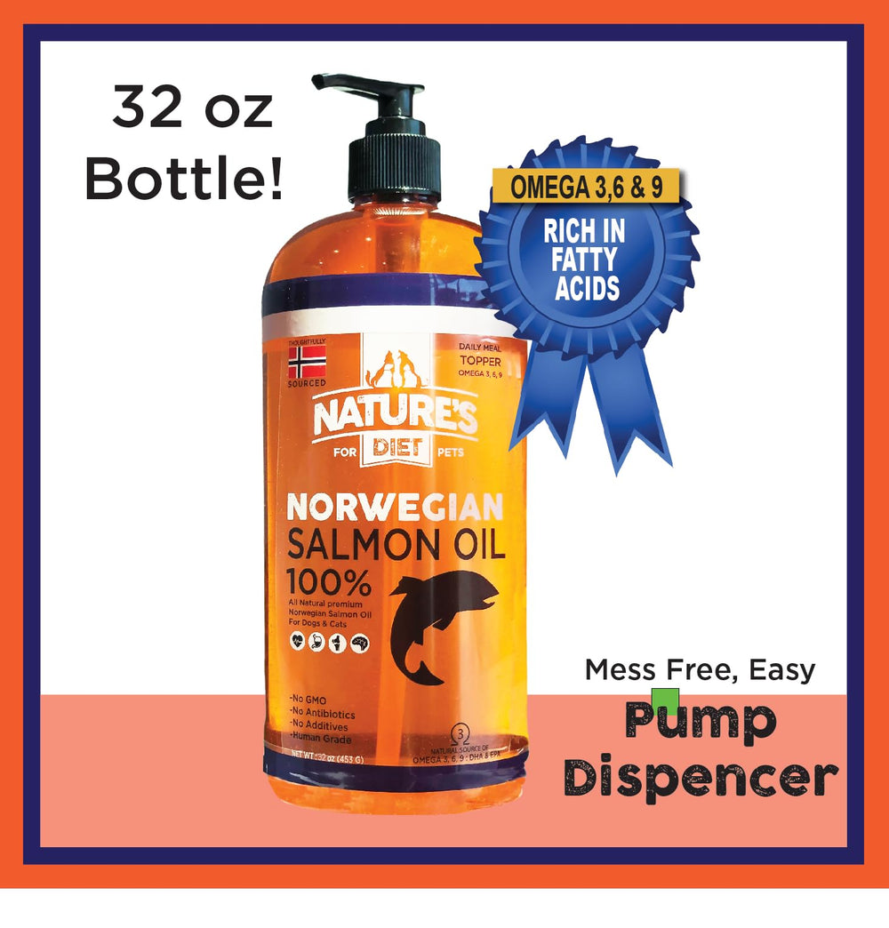 Nature's Diet salmon oil topper enhances meals and appetite.
