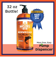 Nature's Diet salmon oil topper enhances meals and appetite.