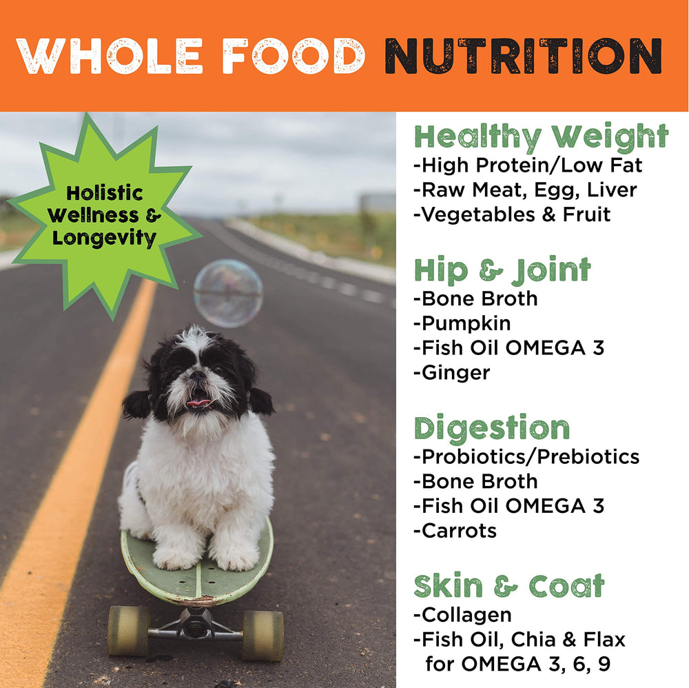 Nature's Diet Simply Raw bag open reveals rehydration-ready meal.