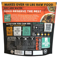 Nature's Diet Simply Raw ingredient blend closeup showcases beef muscle and organ meat nutrition.