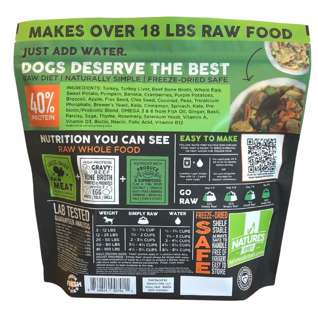 Nature's Diet Simply Raw serving bowl shows rehydrated meal ready to serve.