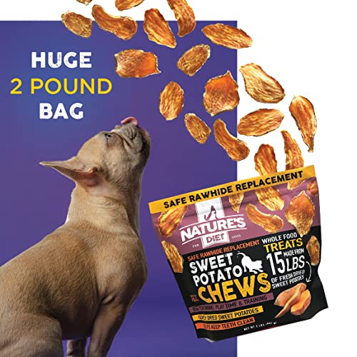 Nature's Diet Sweet Potato Chews XL packaging close-up, 2lb bag