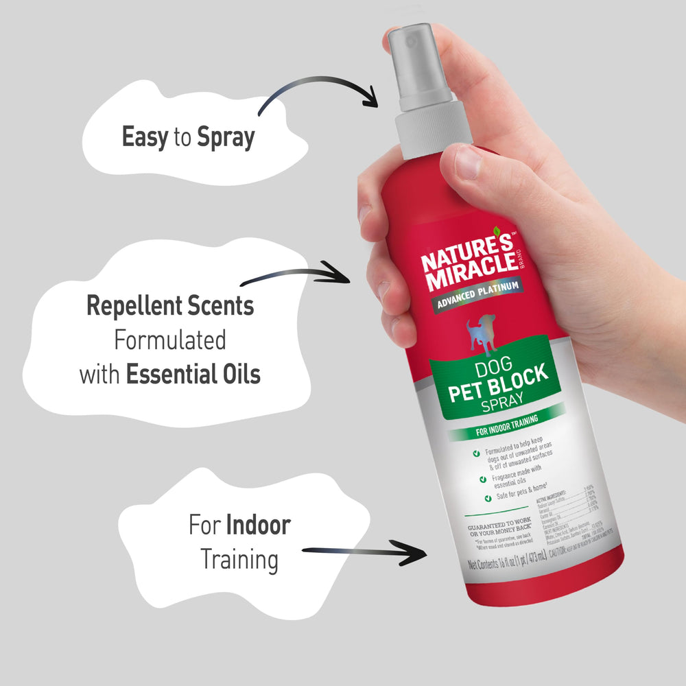 Nature's Miracle Advanced Platinum bottle shown for indoor use and boundary setting.
