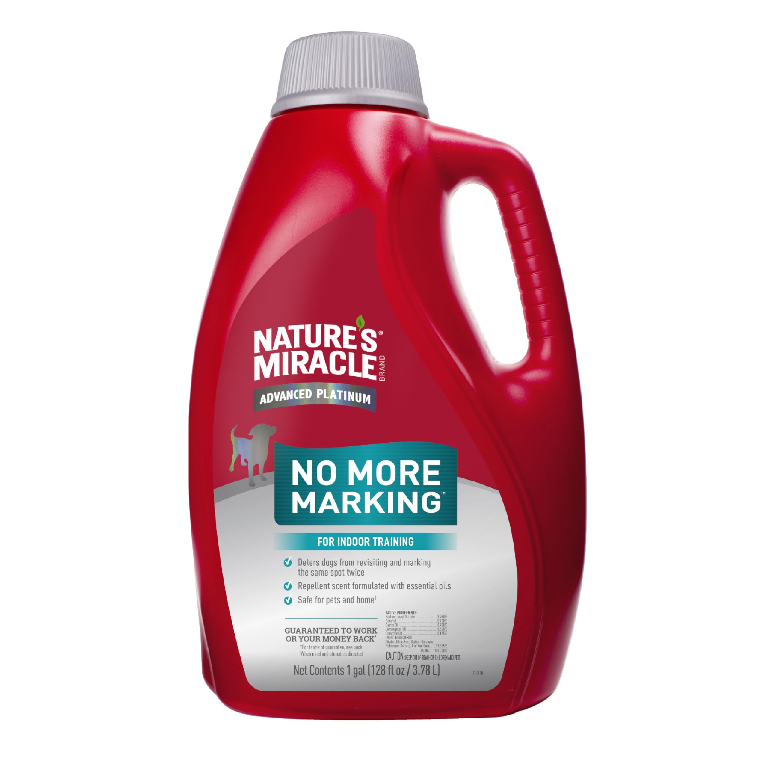 Nature’s Miracle Advanced Platinum No More Marking bottle front—ideal indoor training aid to deter repetitive marking.