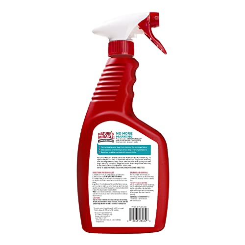 Nature's Miracle Advanced Platinum No More Marking spray action shown for indoor training and repeat-mark prevention
