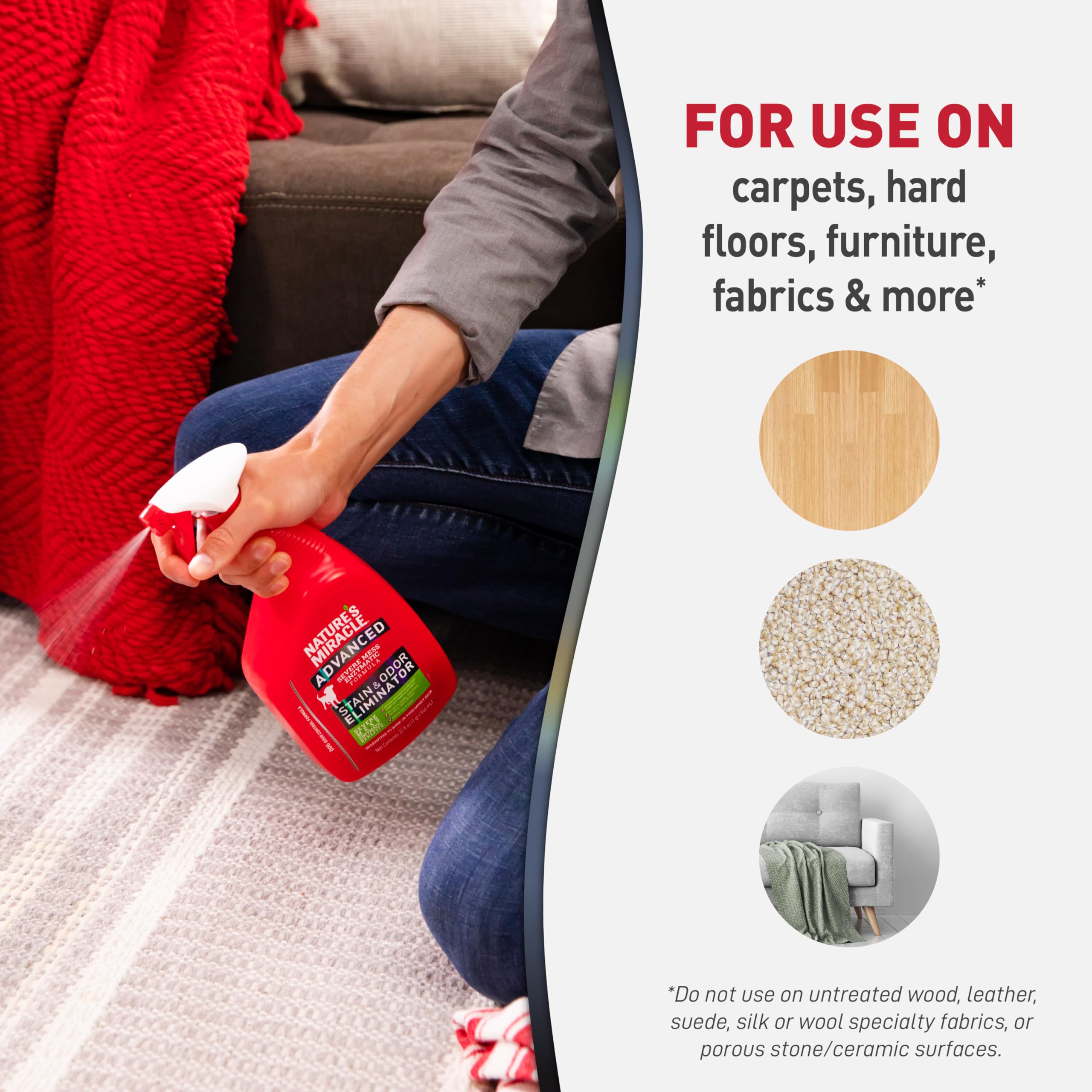 Cozy home scene with Nature’s Miracle indicating pet-safe cleaning.