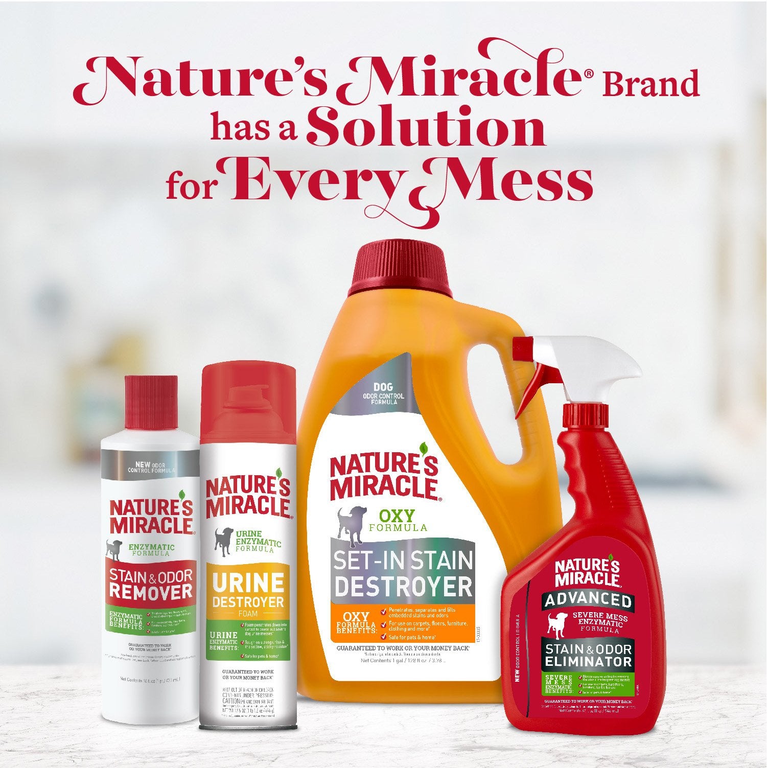 Nature's Miracle Advanced Stain & Odor Eliminator used on fabrics and furniture for odor control