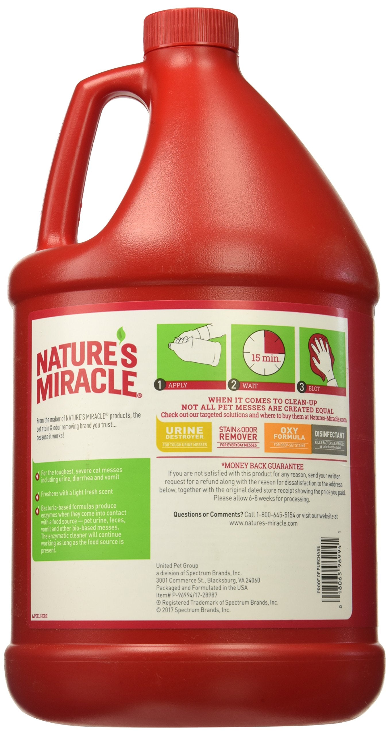 Nature's Miracle Advanced Stain & Odor Eliminator spray-action demonstrates easy cleanup for cat messes