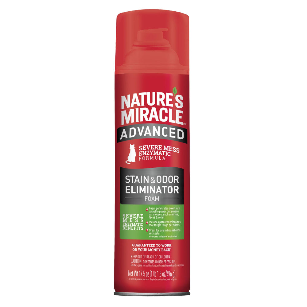 Nature's Miracle Advanced Stain & Odor Eliminator Foam cat bottle for powerful stain removal