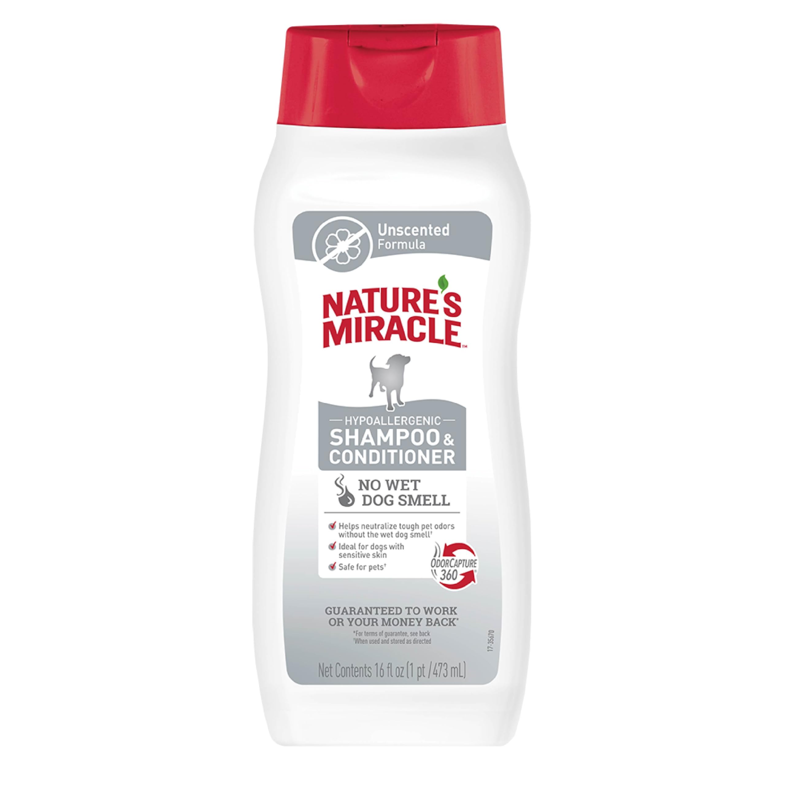 Nature's Miracle hypoallergenic shampoo for dogs bottle enables easy grooming.