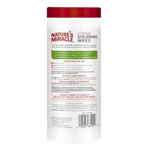 Nature's Miracle Litter Box Scrubbing Wipes center-pull roll ready for mess removal