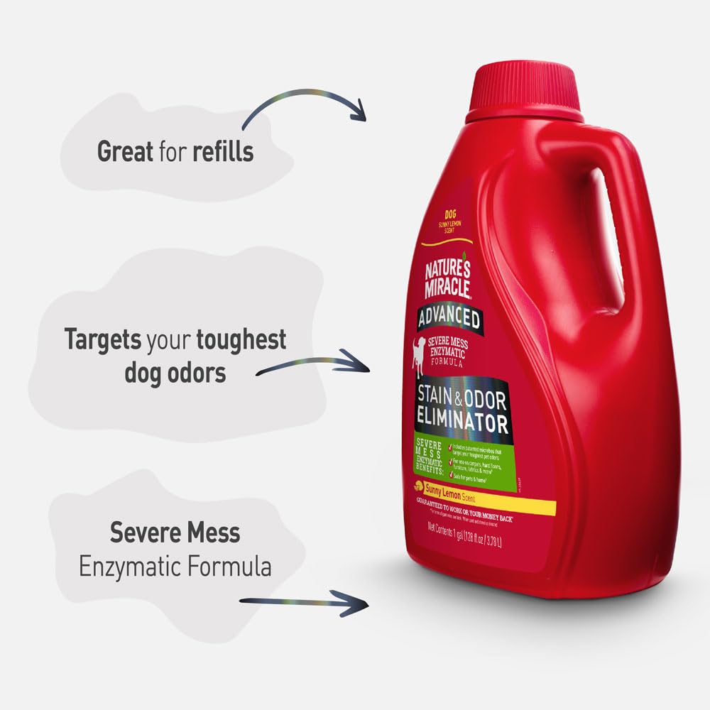 Nature's Miracle stain and odor action on fabric shows safe, home-friendly cleaning.