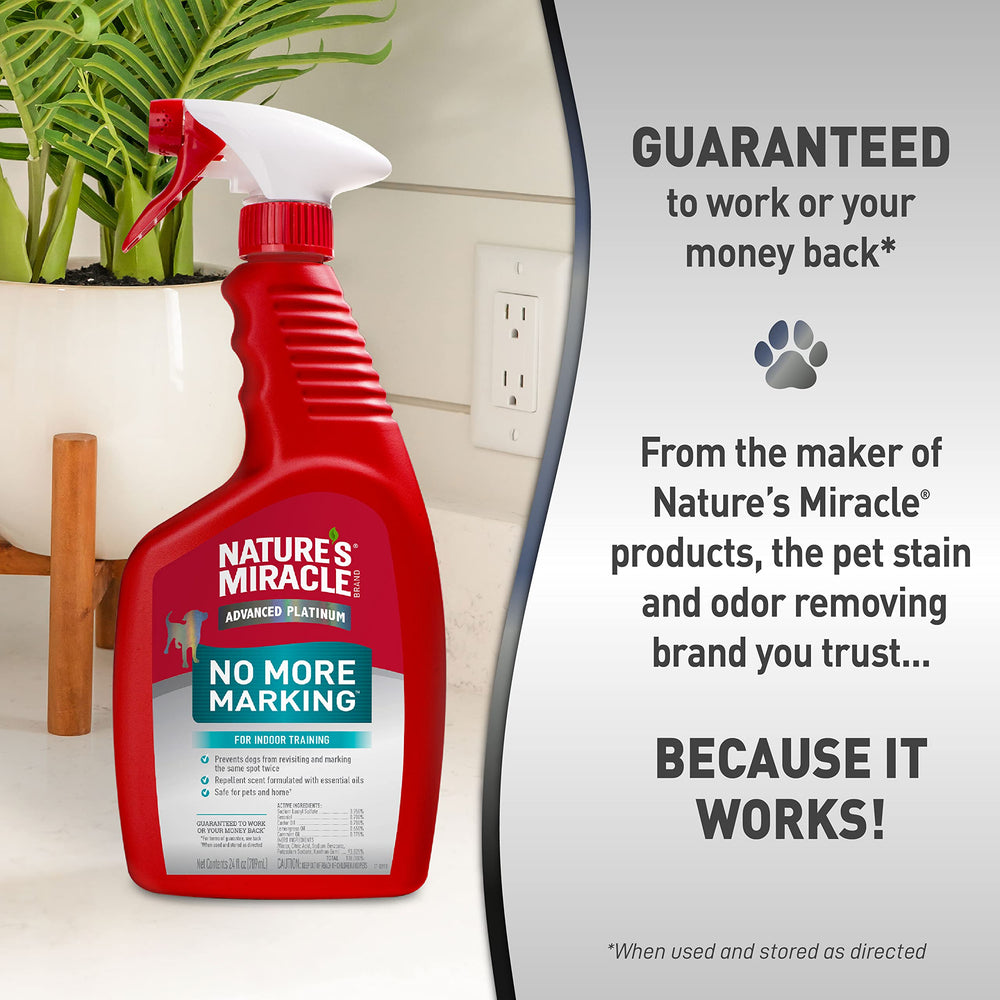 Nature's Miracle stain and odor remover bottle shown as prep step before No More Marking treatment