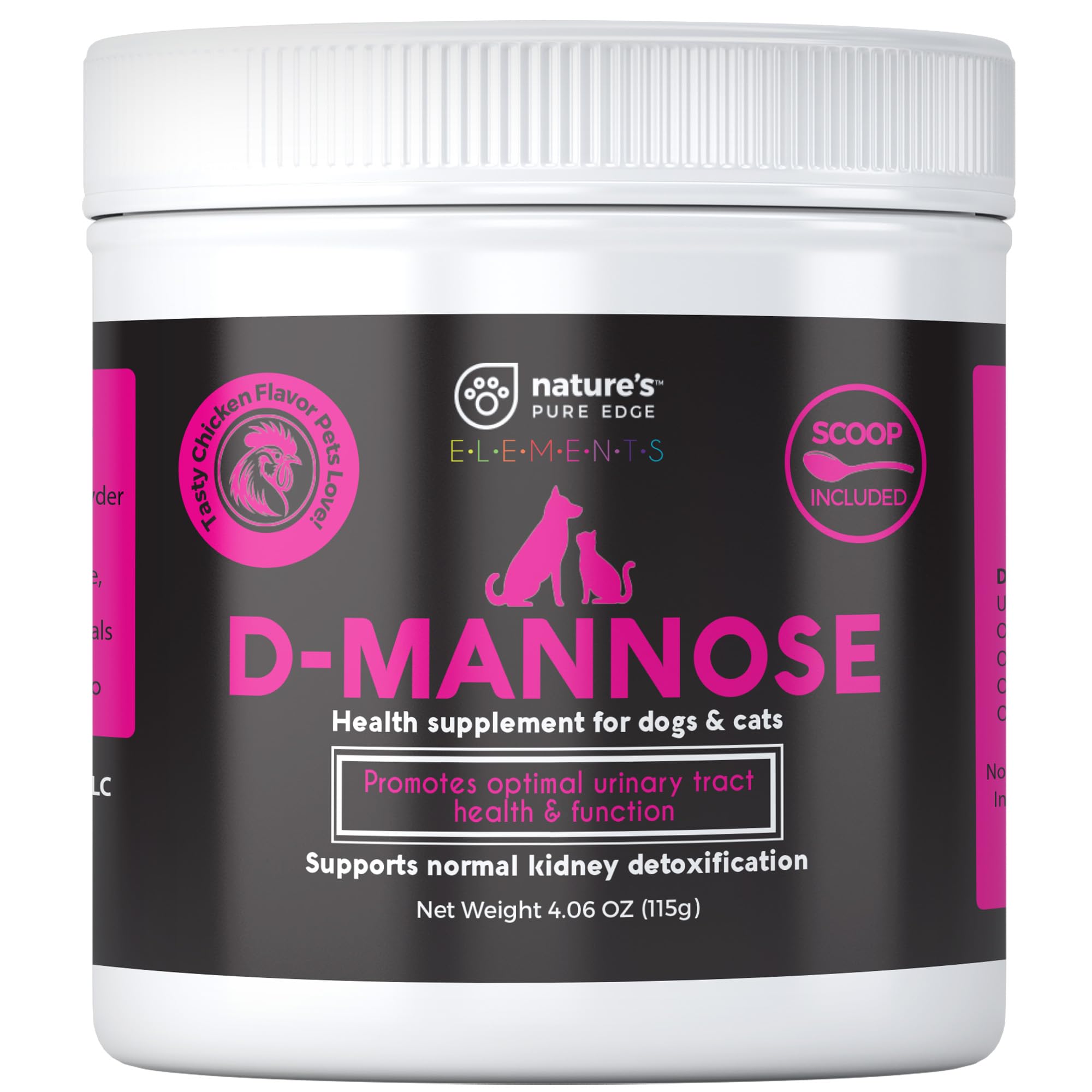 Nature's Pure Edge D-Mannose chicken bottle pour for easy urinary support.